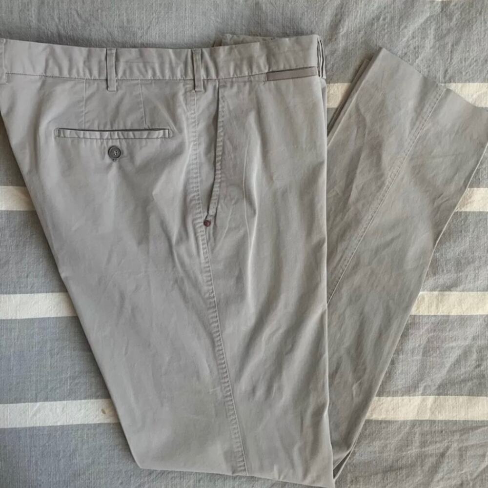 Bernard Zins Paris 40x34 Gray Flat Front Stretch Cotton Chinos‎
